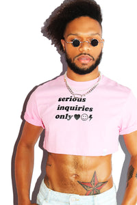 Serious Inquires Only Extreme Crop Tee-Pink