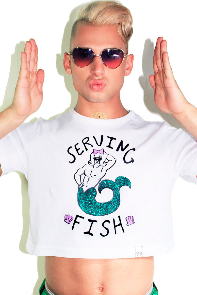 Serving Fish Crop Tee- White