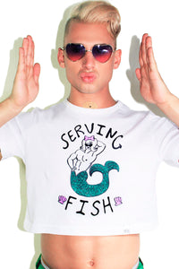 Serving Fish Crop Tee- White