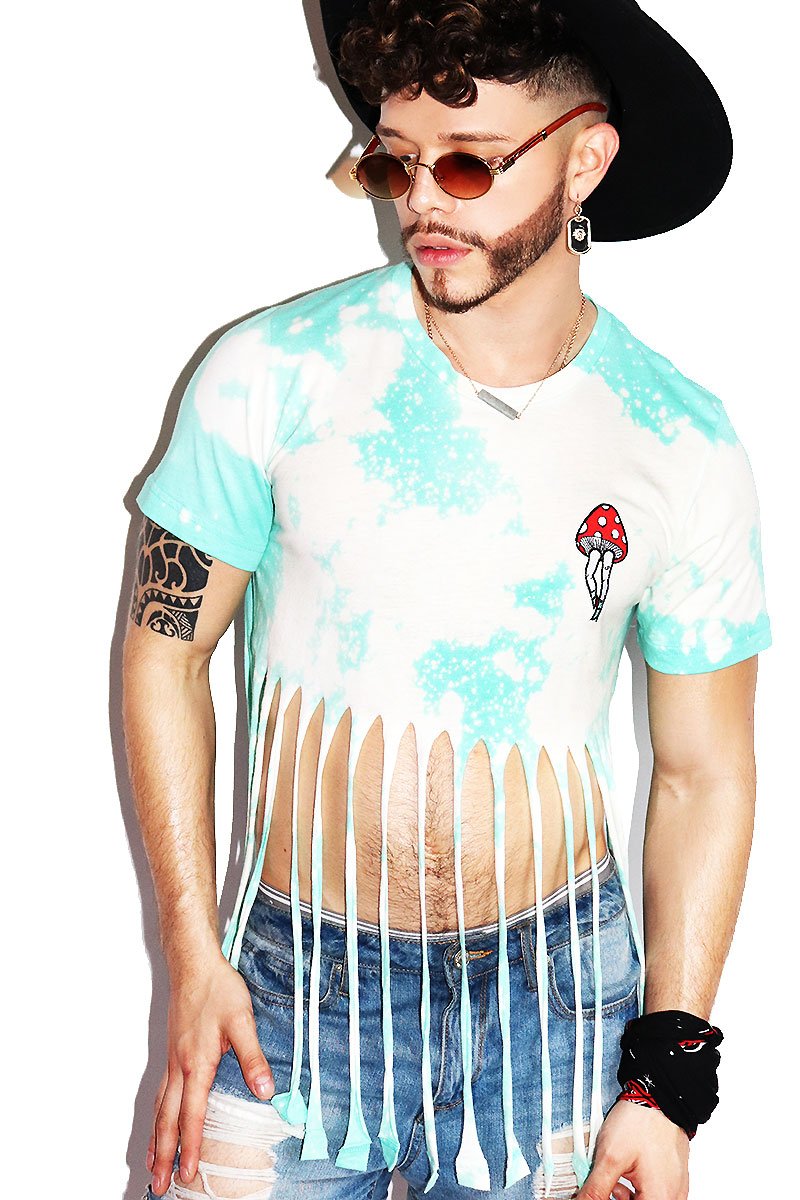 Mushroom Fringe Tee-Teal