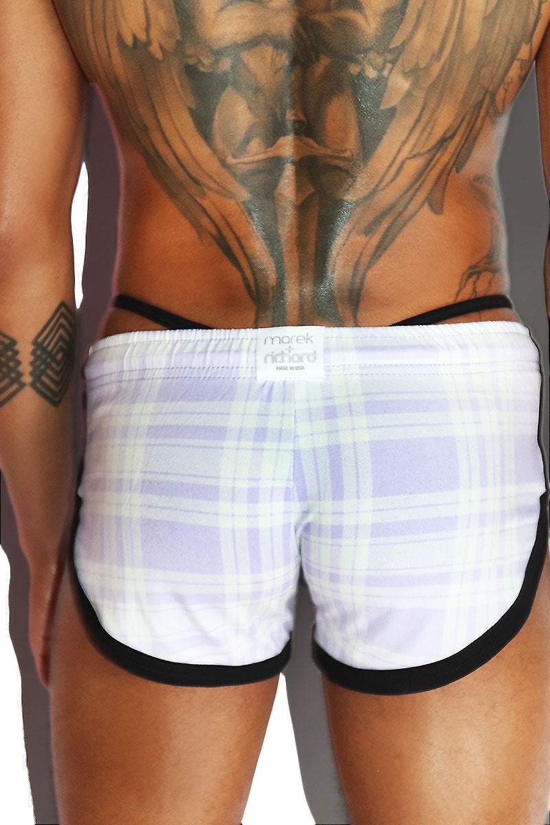 Sexy Plaid Shorty Running Shorts- Purple