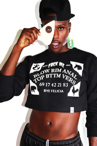 Sexy Spirit Board Long Sleeve Crop Sweatshirt-Black