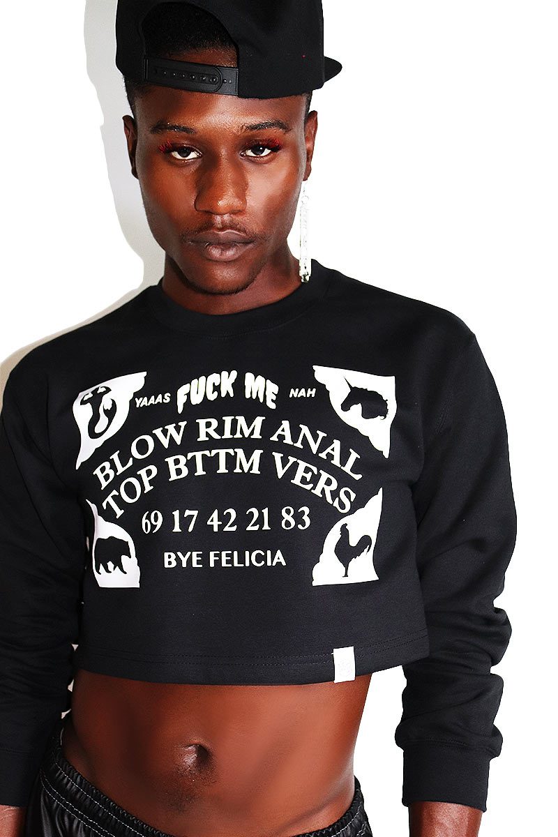 Sexy Spirit Board Long Sleeve Crop Sweatshirt-Black
