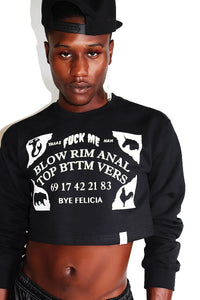 Sexy Spirit Board Long Sleeve Crop Sweatshirt-Black