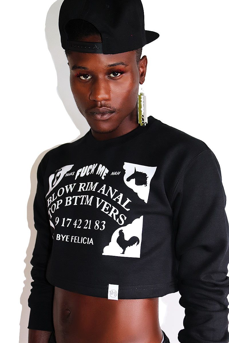 Sexy Spirit Board Long Sleeve Crop Sweatshirt-Black