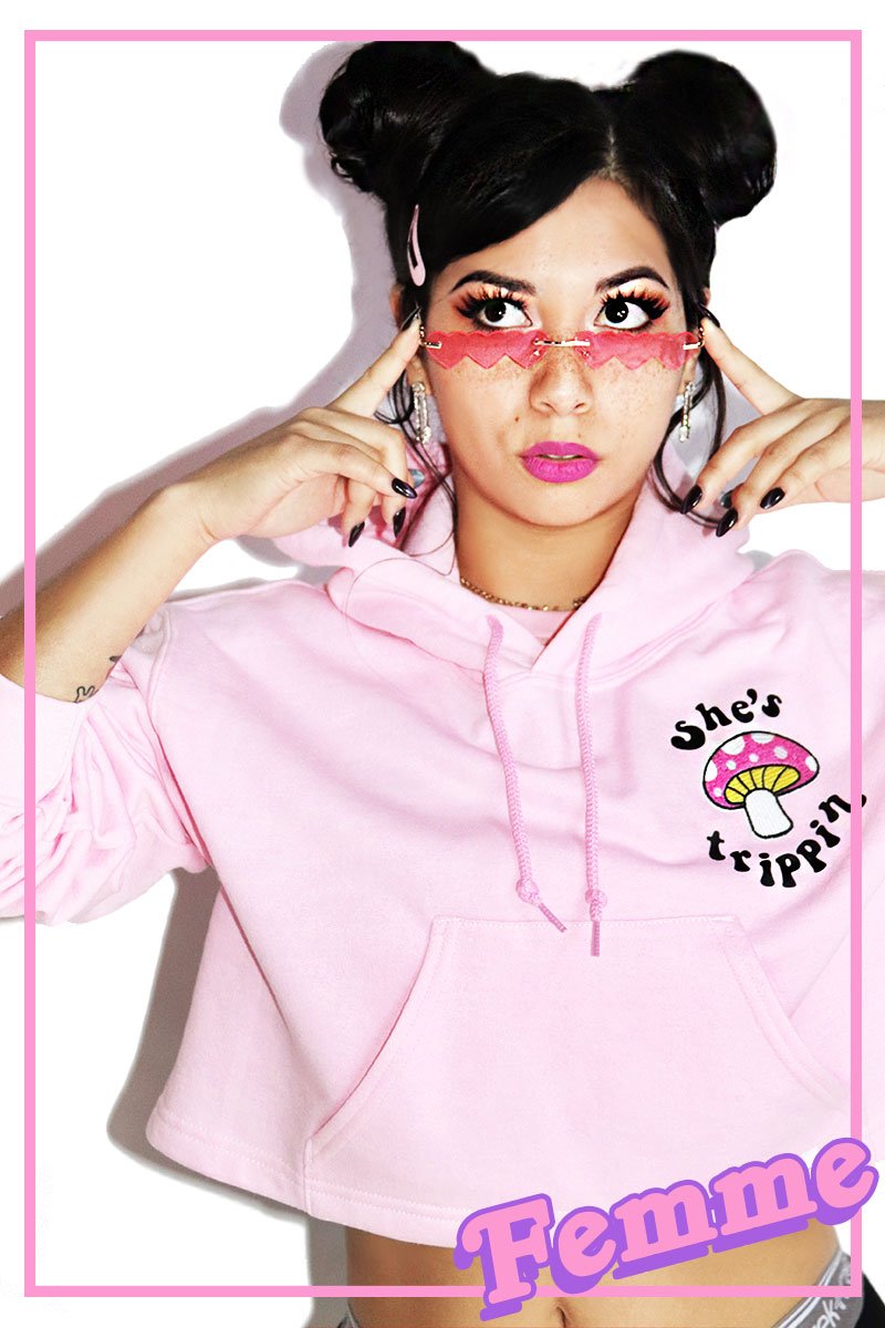 Trippin Unisex Crop Hoodie-Pink