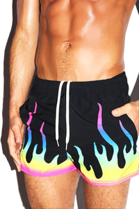 Prism Flames All Over Active Shorts- Black