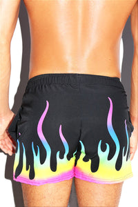 Prism Flames All Over Active Shorts- Black
