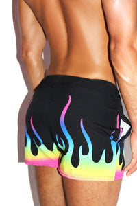 Prism Flames All Over Active Shorts- Black
