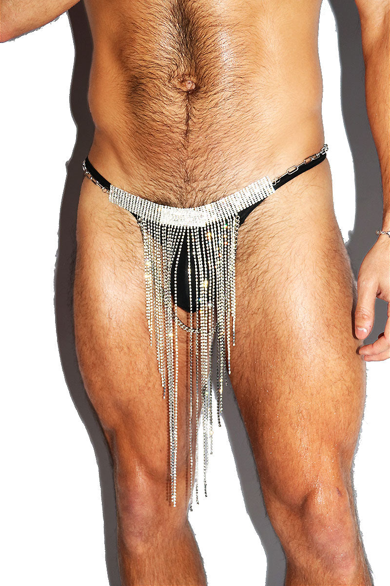 Rhinestone Drape Thong Silver Marek Richard