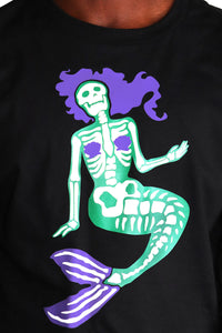 Undead Mermaid Long Sleeve Crop Tee-Black