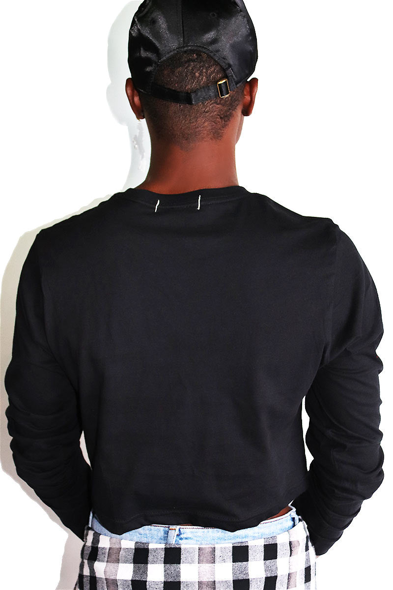 Undead Mermaid Long Sleeve Crop Tee-Black