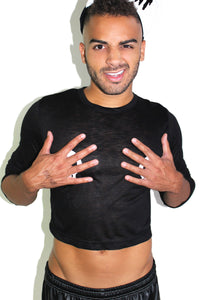 Skull Pasties Long Sleeve Crop Tee-Black