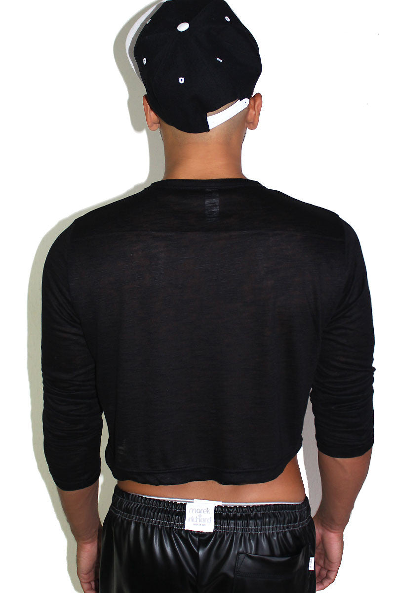 Skull Pasties Long Sleeve Crop Tee-Black