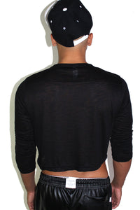 Skull Pasties Long Sleeve Crop Tee-Black