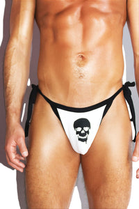 Skull Tied Up String Thong- White