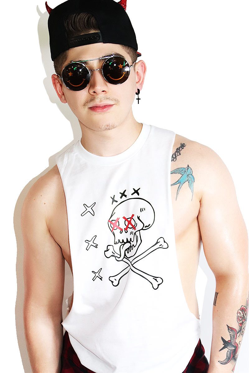 Skull and Cross Bones XXX Low Arm Tank-White