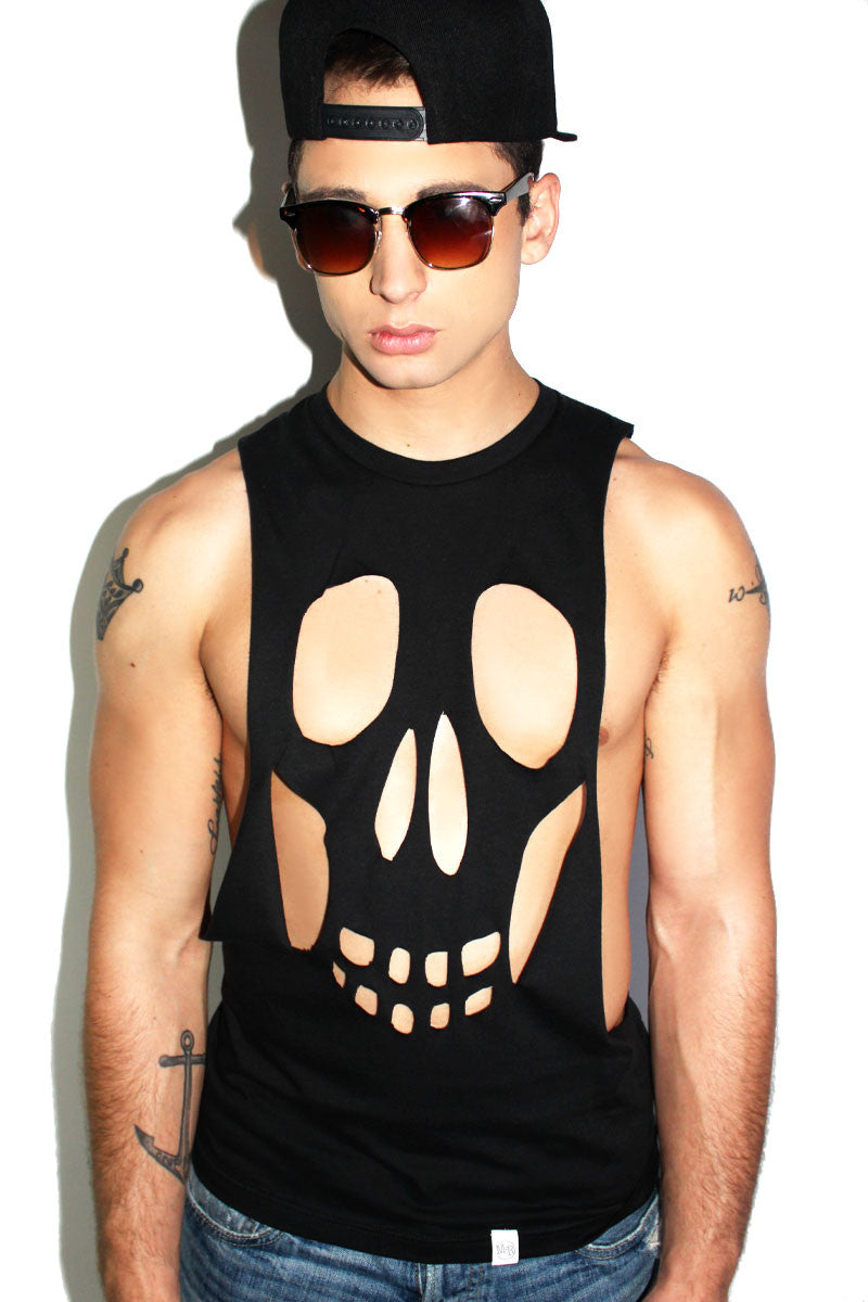 Skull Cutout Low Arm Tank- Black