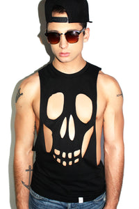 Skull Cutout Low Arm Tank- Black