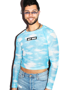 Sky High Mesh Long Sleeve Crop Tee- Sky Blue