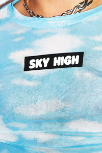 Sky High Mesh Long Sleeve Crop Tee- Sky Blue