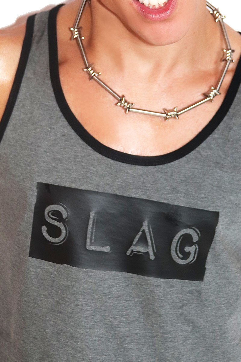 Slag Crop Racerback Tank- Charcoal