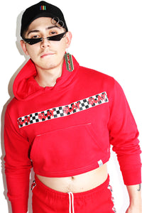 Slay Checkerboard Crop Hoodie-Red