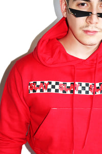 Slay Checkerboard Crop Hoodie-Red