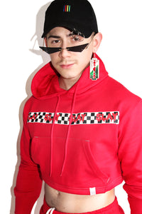 Slay Checkerboard Crop Hoodie-Red