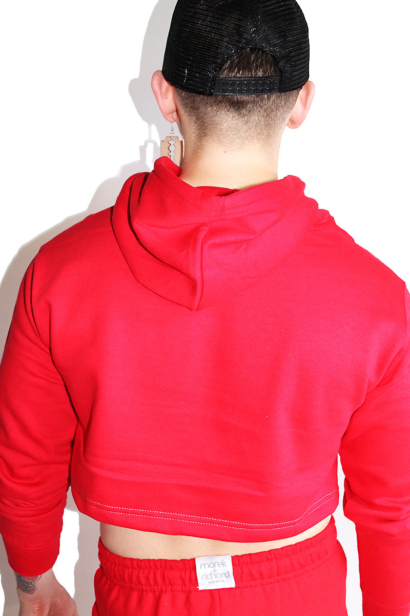 Slay Checkerboard Crop Hoodie-Red
