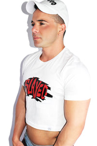 Slayed Crop Tee-White
