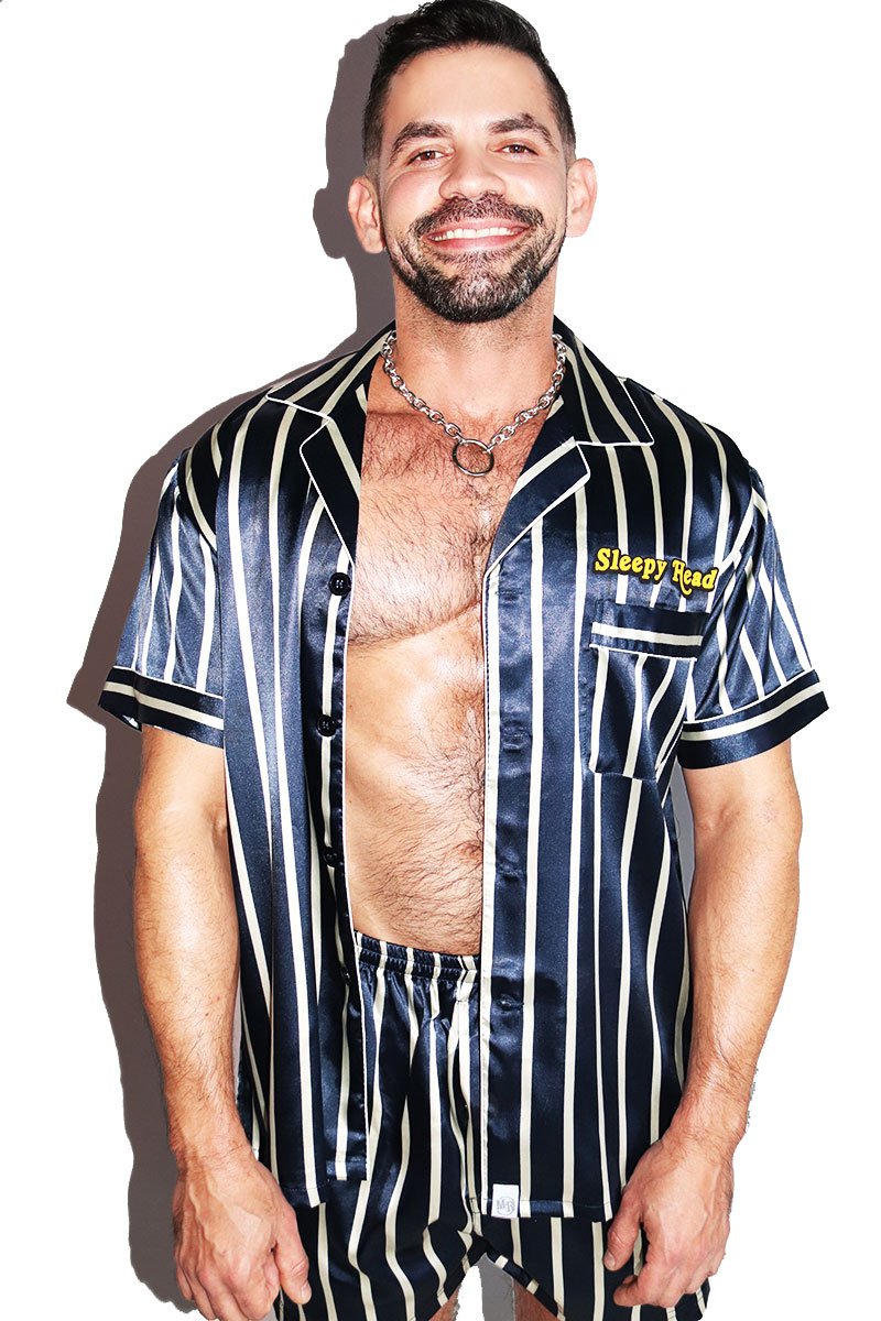 Sleepy Head Pajama Satin Shirt- Navy