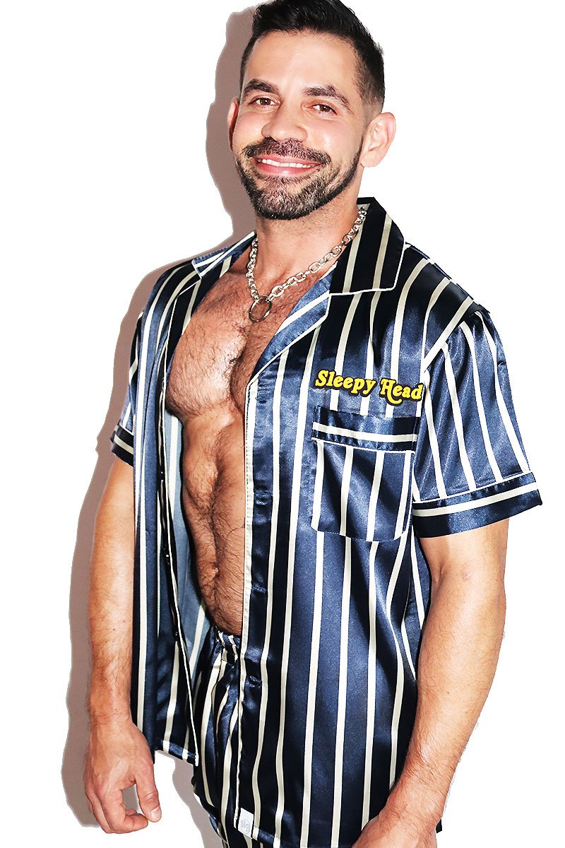Sleepy Head Pajama Satin Shirt- Navy