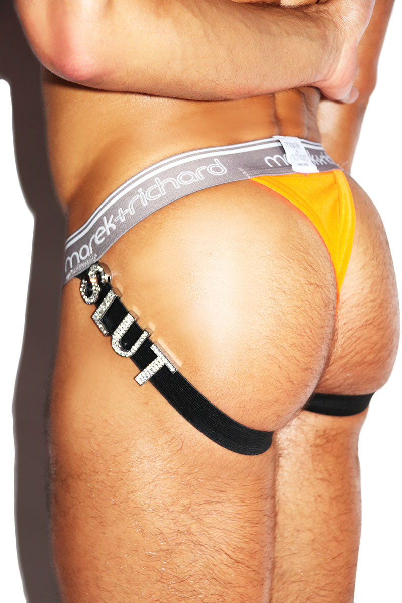 Slut Velvet Metallic Thong Jockstrap- Orange