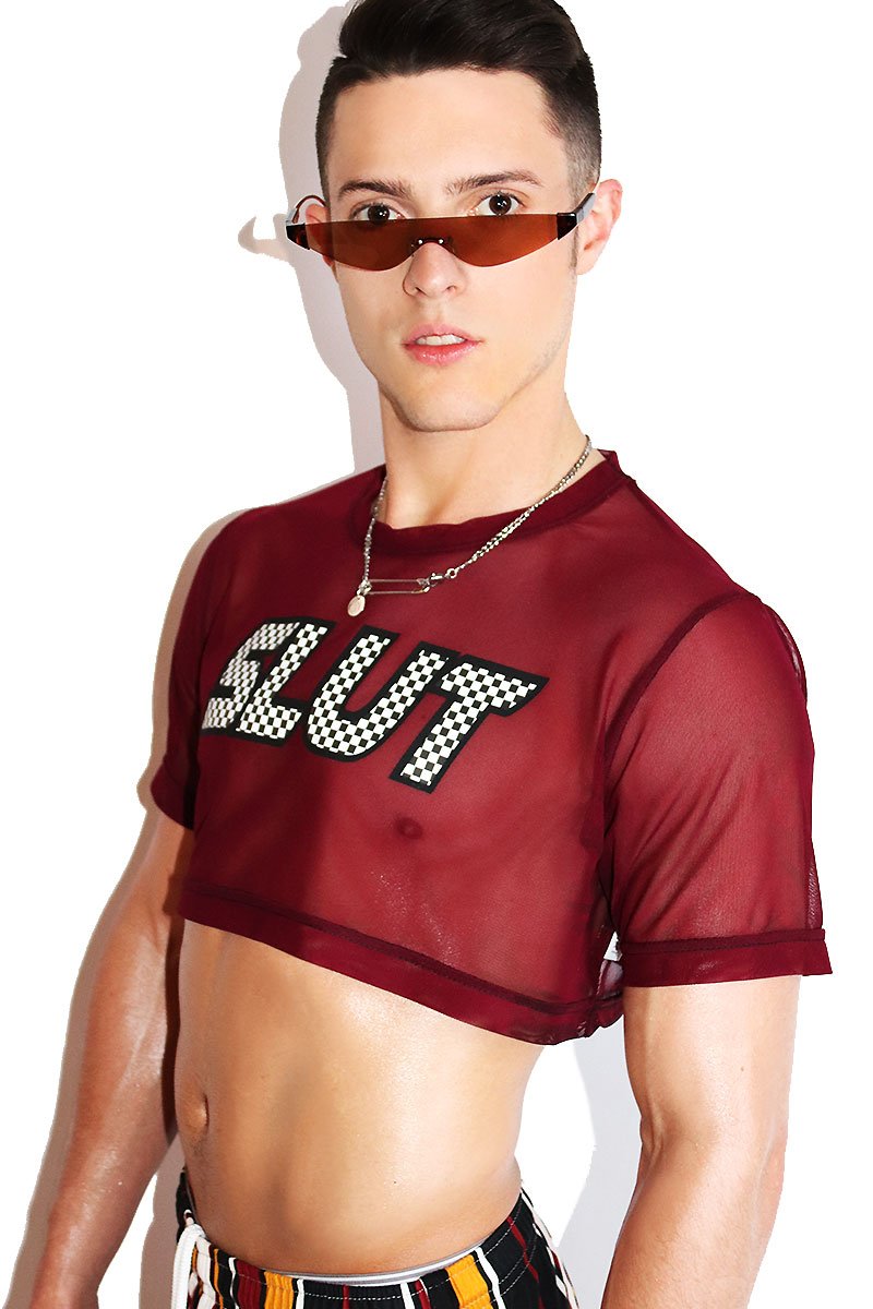 Slut Mesh Extreme Crop Tee- Burgundy