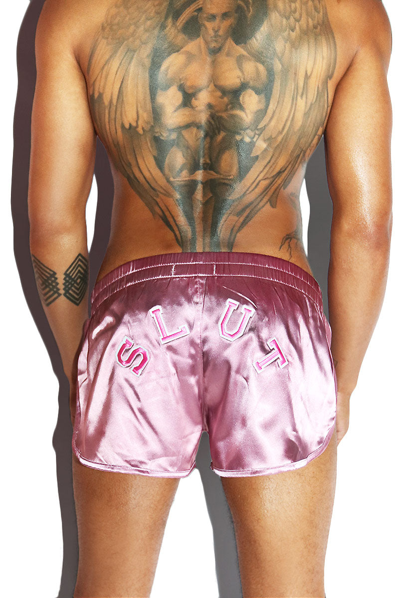 Slut Satin Jockstrap Lounge Shorts-Purple