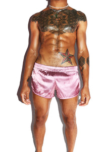 Slut Satin Jockstrap Lounge Shorts-Purple