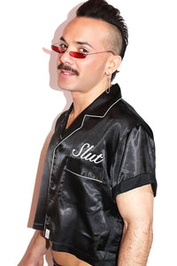 Slut Satin Crop Shirt- Black