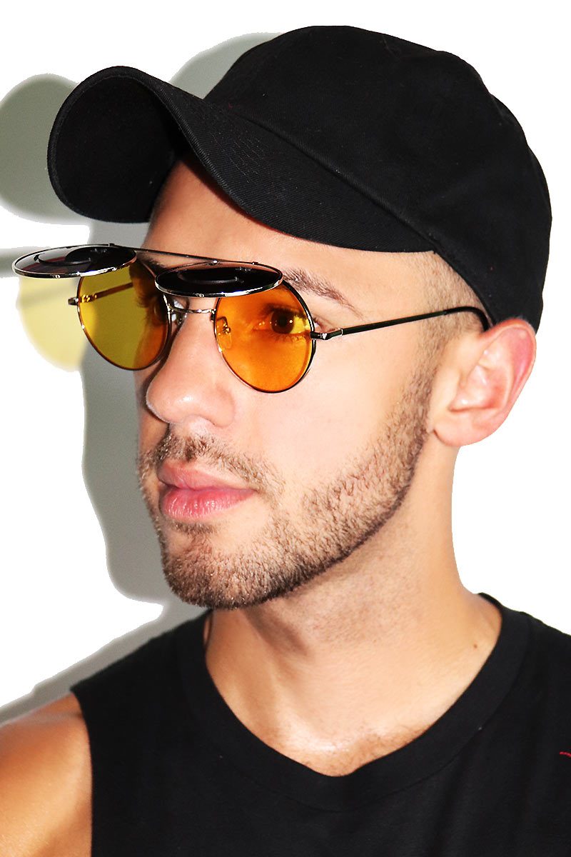 Smile Boston Rim Flip Up Sunglasses-Yellow