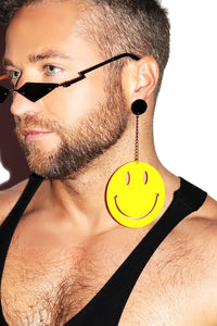 Happy Face Chain Single Earring- Yellow