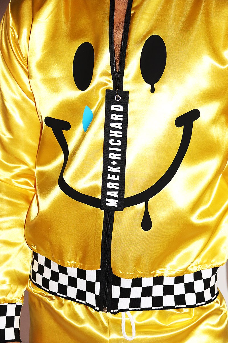 Smiley Satin Bomber Jacket- Yellow