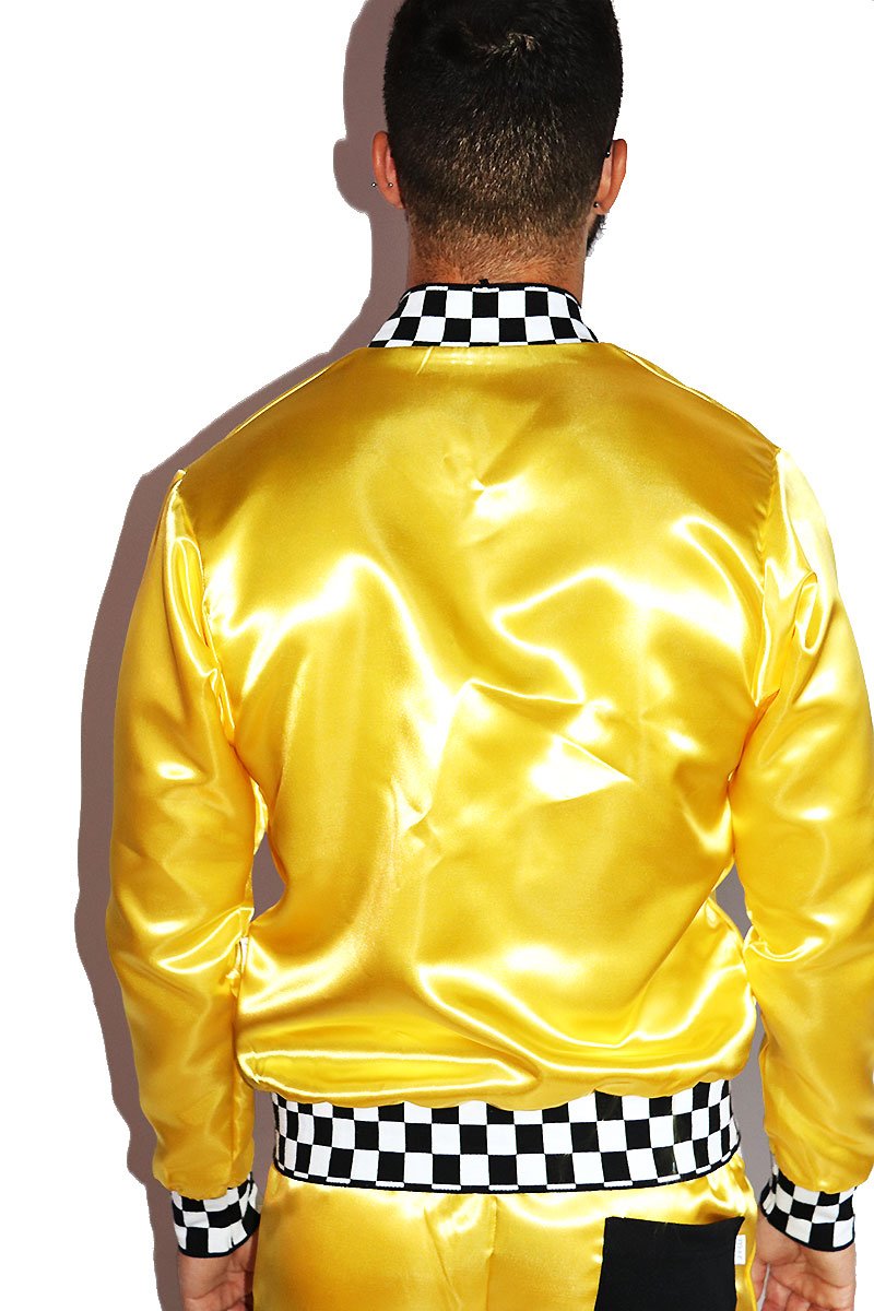 Smiley Satin Bomber Jacket- Yellow