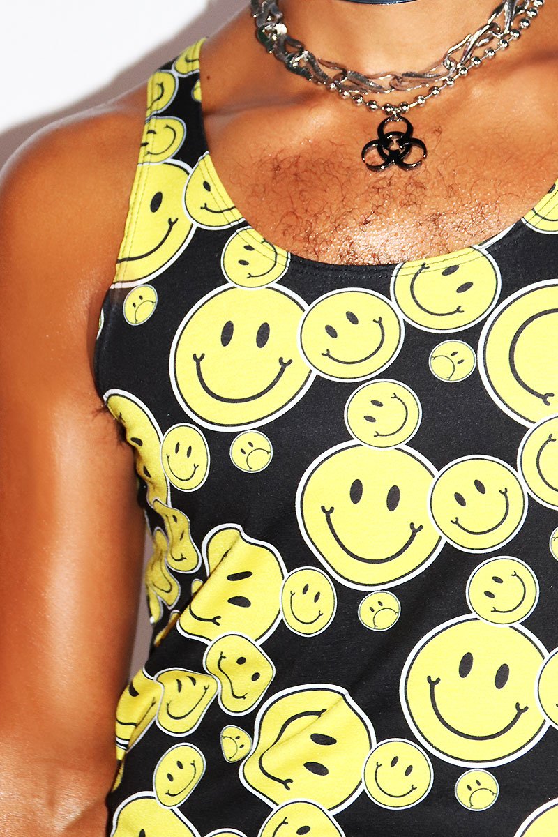 Smiley All Over Racerback Tank- Yellow
