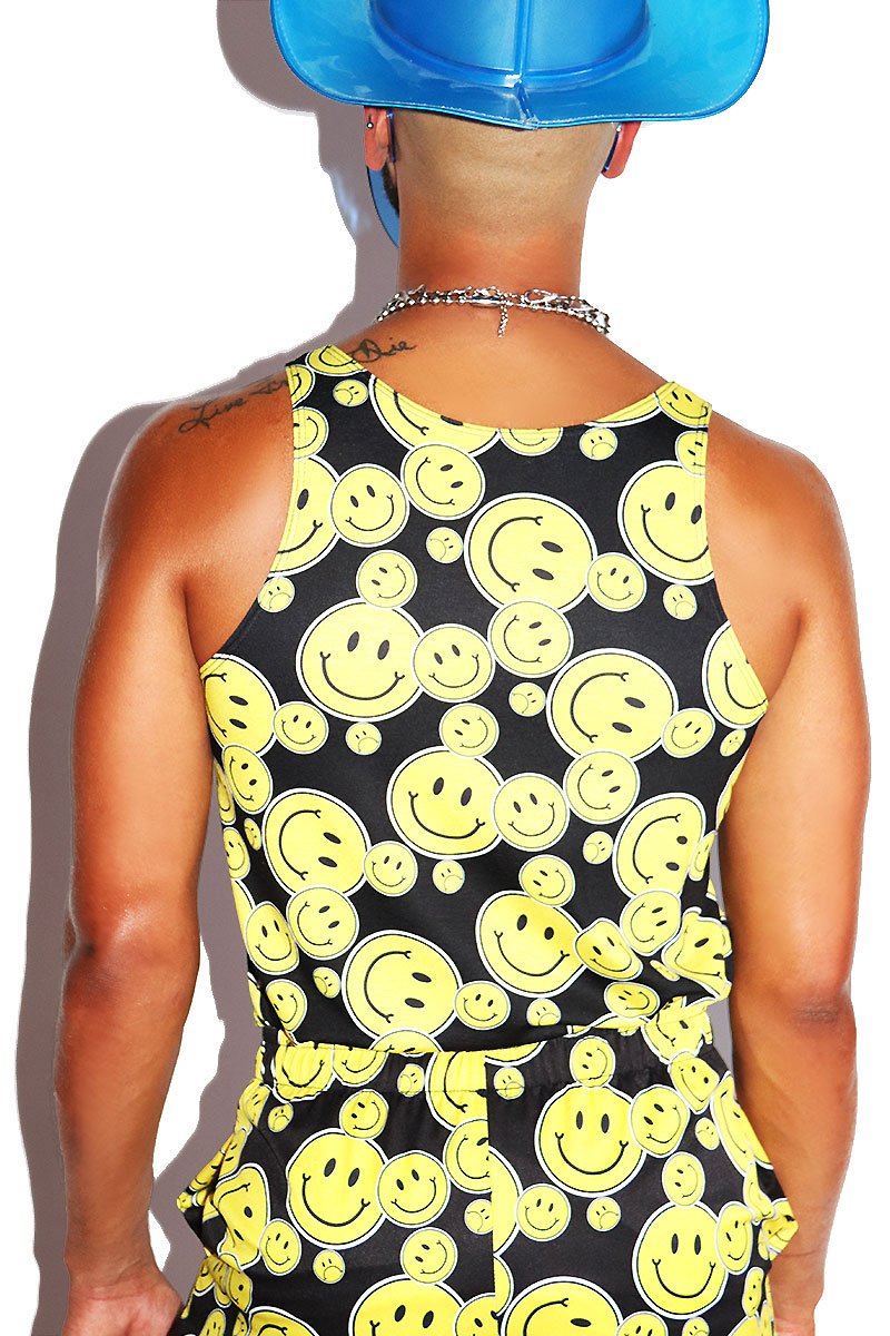 Smiley All Over Racerback Tank- Yellow