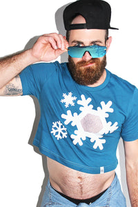 Snowflake See Thru Mesh Crop Tee-Deep Blue