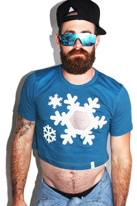 Snowflake See Thru Mesh Crop Tee-Deep Blue