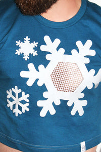 Snowflake See Thru Mesh Crop Tee-Deep Blue