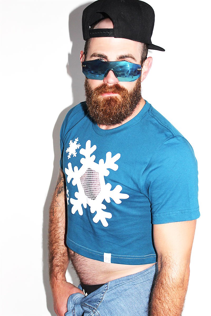 Snowflake See Thru Mesh Crop Tee-Deep Blue