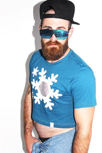 Snowflake See Thru Mesh Crop Tee-Deep Blue