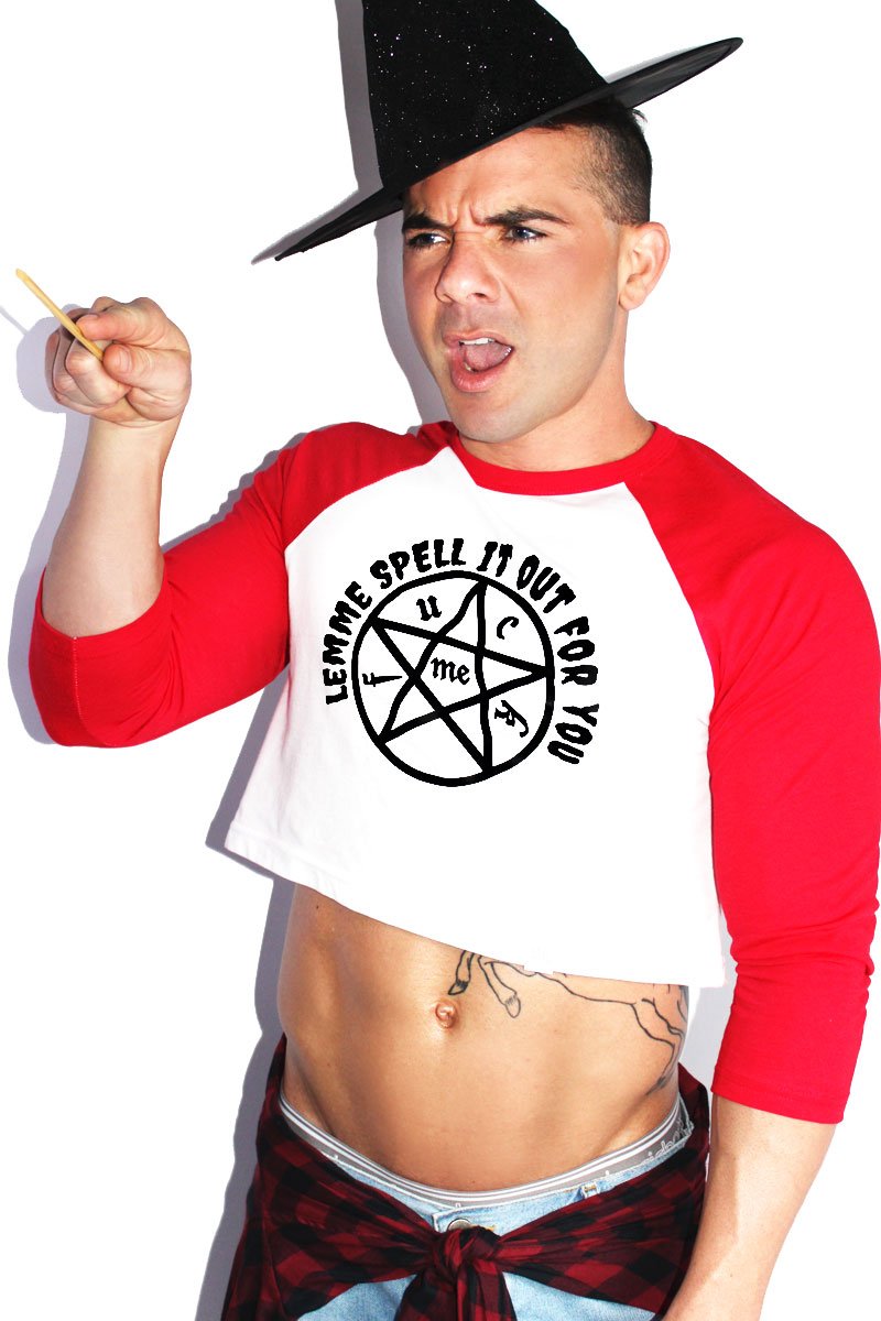 Spell-Book Fuck Me Raglan Crop Tee-Red
